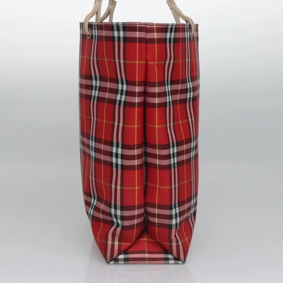 BURBERRY Nova Check Tote Bag Nylon Red Silver Auth - Picture 10 of 15